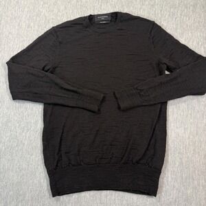AllSaints Sweater Men Small Black Wool Kole Merino Crew Pullover Lightweight